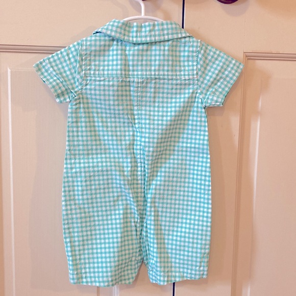 NWOT Carter’s Green Gingham Romper w/ Dino Detail, size 9 months - Picture 2 of 3